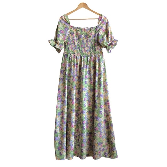 QED London Floral Maxi Dress Shirred Bodice Size 14 Green - Picture 6 of 13